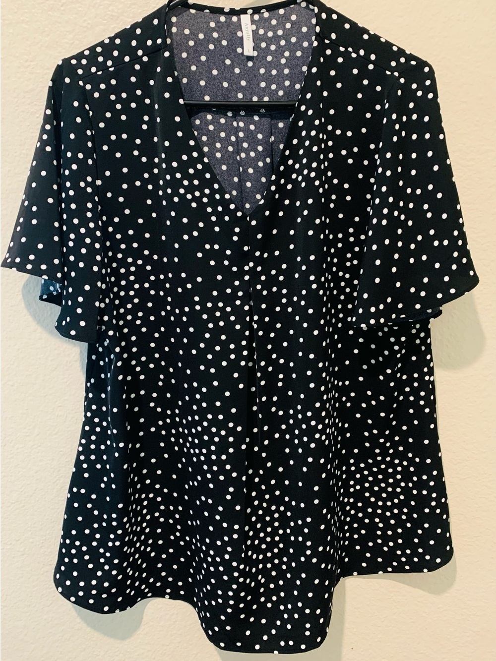 Anyally Black & White Polka Dot V-Neck Women’s Top